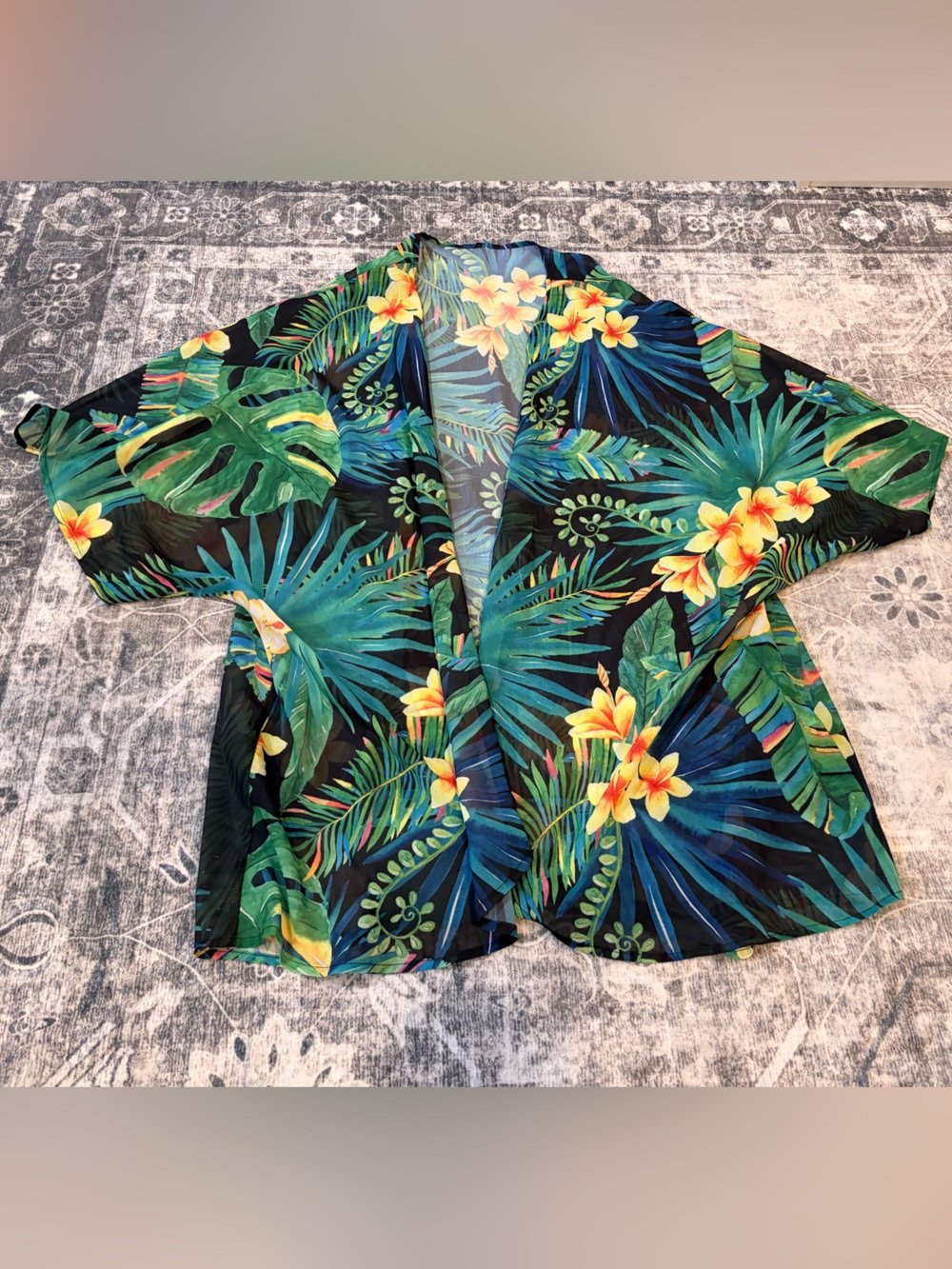 Amazon Women’s Tropical Floral Kimono - Black, Green & Yellow